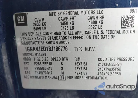 2011 Chevrolet Traverse 2Lt z USA, uszkodzony, nr VIN 1GNKVJED1BJ186776